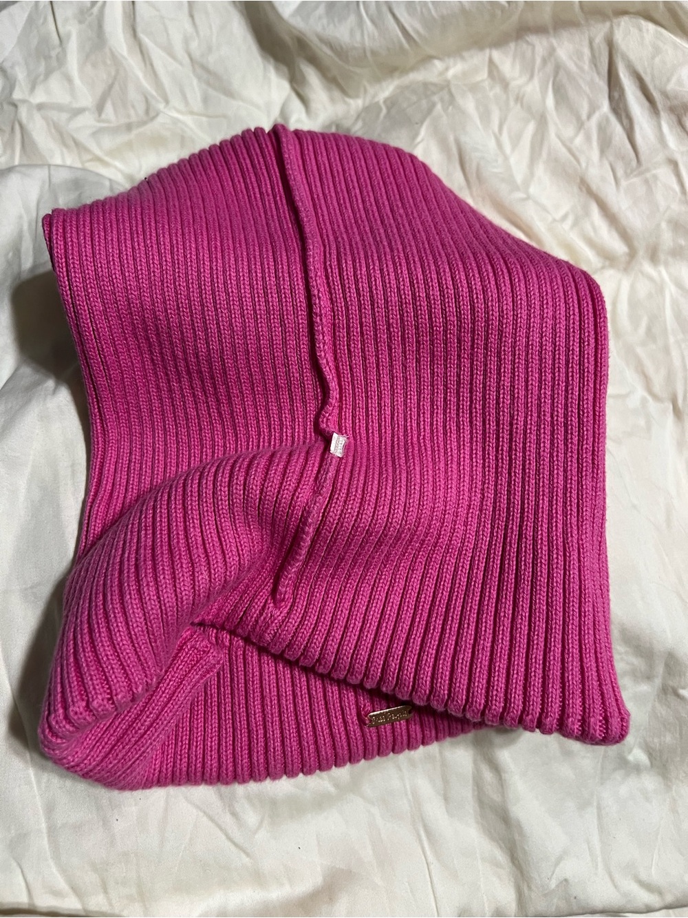 Free People Outside The Lines Slouch Beanie Purple Ribbed Cotton Metal Logo - Picture 2 of 3